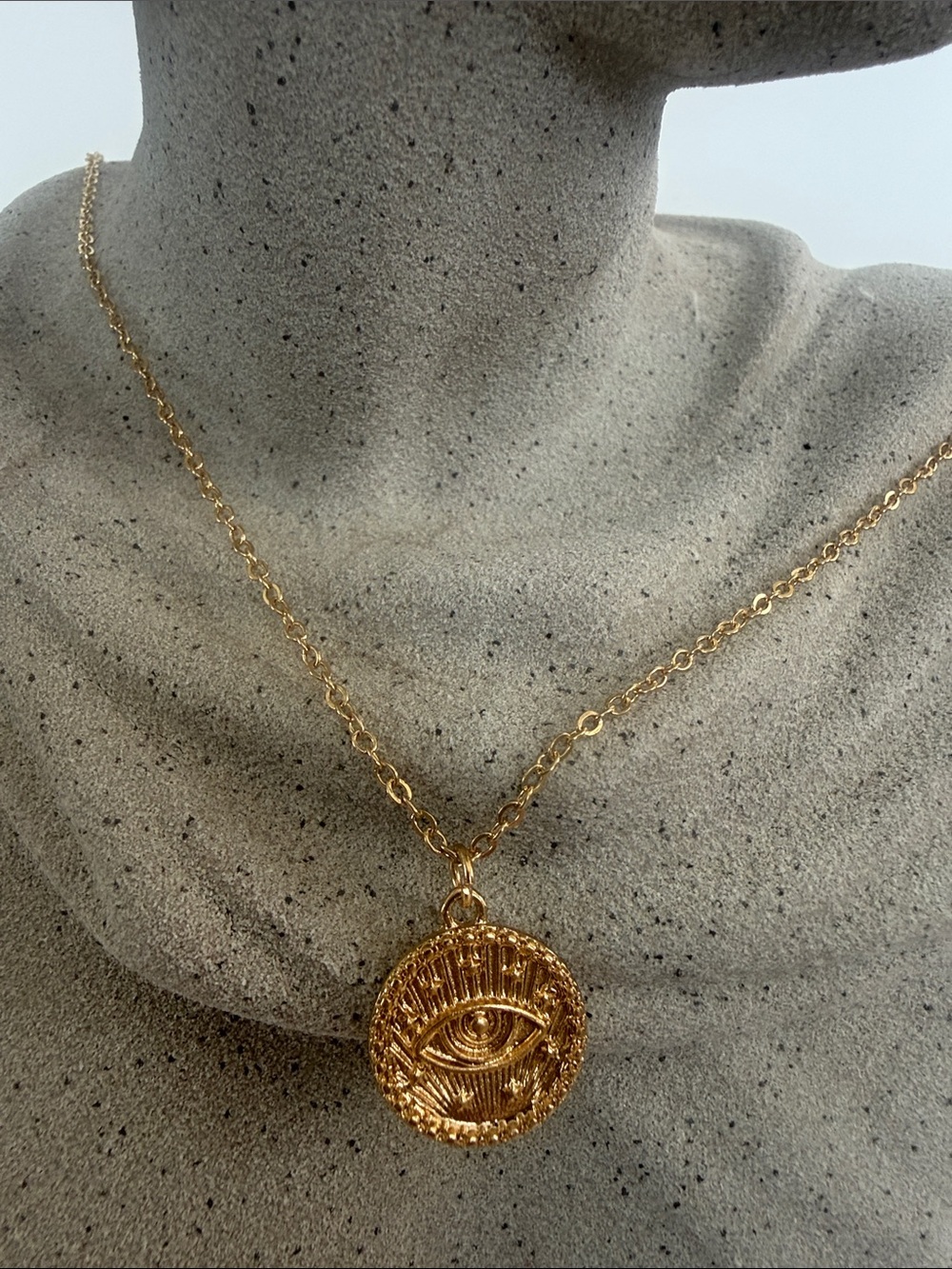 Gold Evil Eye Medallion Necklace - Unisex Jewelry